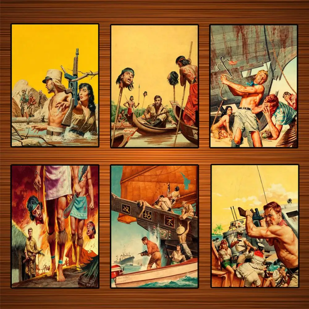 Vintage 1950s Paperback Cover Poster Men's Adventures Kraft Posters Classic Canvas Paintings Wall Stickers Home Decor Gift | Дом и сад