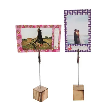 

10pcs Wooden Cube Base Stand With Photo Memo Alligator Clips Clasp Number Cards Holder For Table Wedding Party