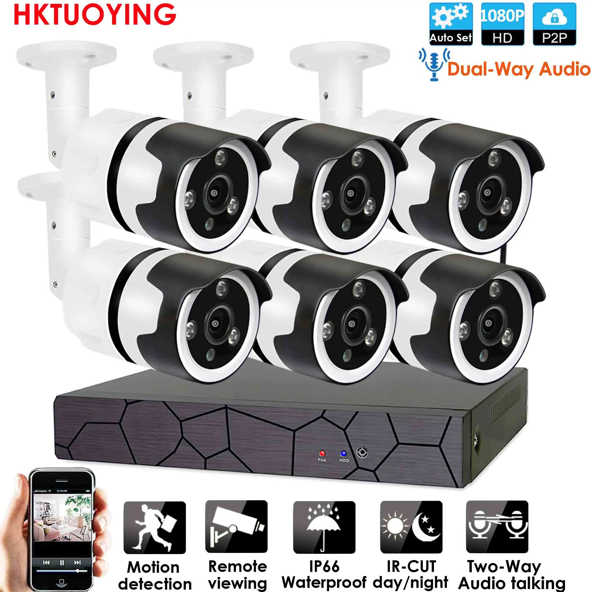 6ch two-way audio 8CH аудио-разговора HD Беспроводной NVR Kit P2P 1080P внутренний наружный IR Ночное Видение безопасности 2.0MP IP Камера WI-FI CCTV Системы - Цвет: 6ch two-way audio