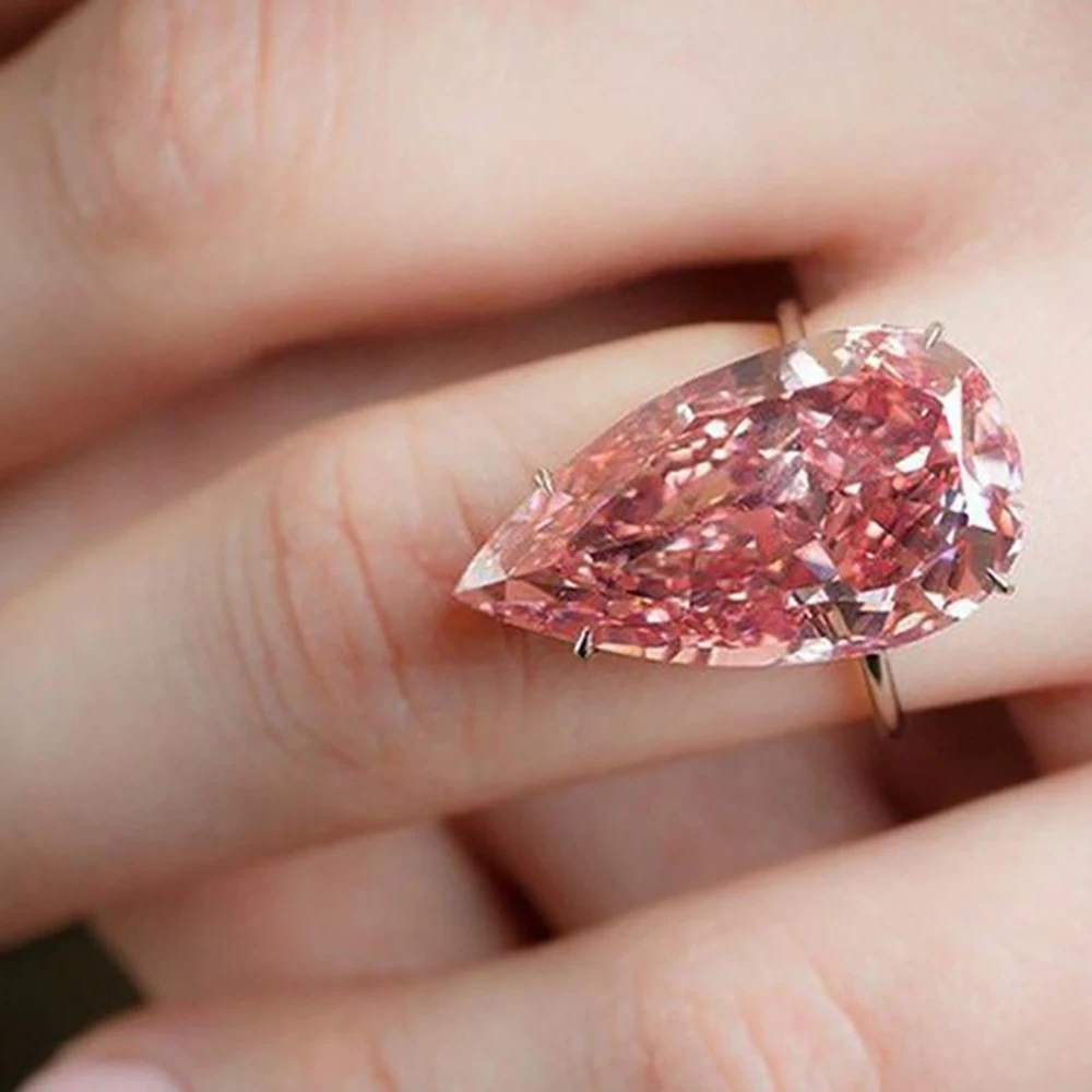 Модное женское простое серебряное кольцо с огранкой «груша», розовое ювелирное изделие в форме капли, Роскошные Очаровательные кольца