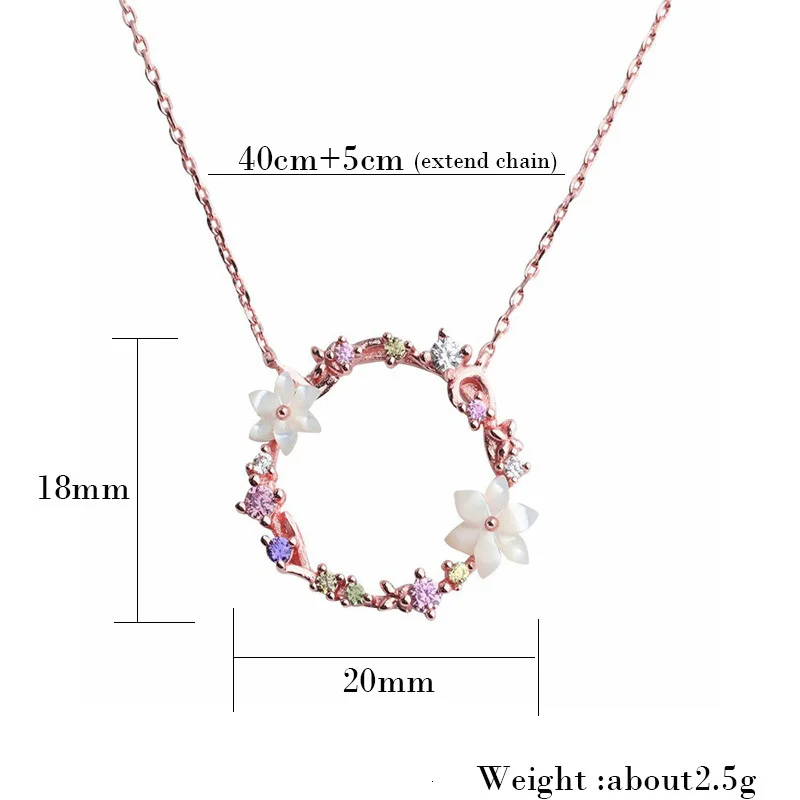 S925 чистое серебро ожерелье под розовое золото для женщин Циркон в виде ракушки цветок ключицы шеи цепи Мода Венок Ожерелье женские ювелирные изделия