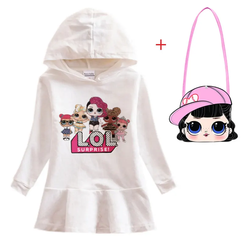 Girls Cartoon Hooded Sweater Dress Baby Doll Cotton Casual Dress Comfortable Cute Dress - Цвет: white b
