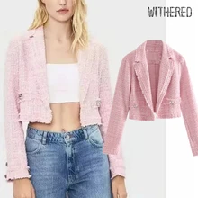 Увядшее винтажное платье в английском стиле розовый твидовый короткий однотонный блейзер feminino Женский блейзер mujer женские блейзеры и куртки