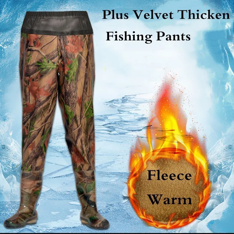 

Winter Plus Velvet Thick Warm Waterproof Fishing Wading Pants Men Women Outdoor Hunting Catch Fish Camouflage Fleece Rain Pants
