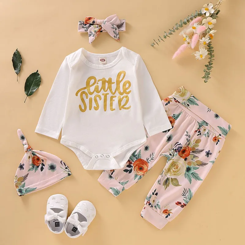 

Baby Boys Clothes 0-3T Cute Casual Cartoon Print Cotton Tops Pants Hat Hairband New Autumn 4pcs Toddler Children Clothing #m