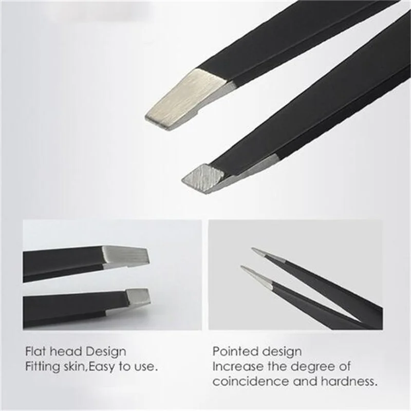 4Pcs Stainless Steel Eyebrow Tweezers Set for Facial / Ingrown Hair Splint Hair Removal Eyebrow Plucker with Travel Case Tools