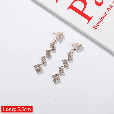 Hot Sale Korean Style Clip on Earrings Geometric Long Ear Clips for Fashion Girl Student Party Prom No Pierced Earring Gift - Окраска металла: 001