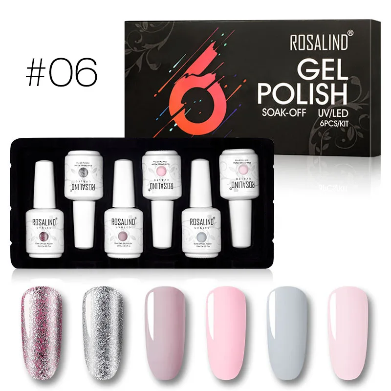 ROSALIND Гель-лак для ногтей 6 шт./компл. для дизайна ногтей Vernis Полупостоянный УФ светодиодный акриловый набор для маникюра база и верхний чехол - Цвет: RHTC6-06