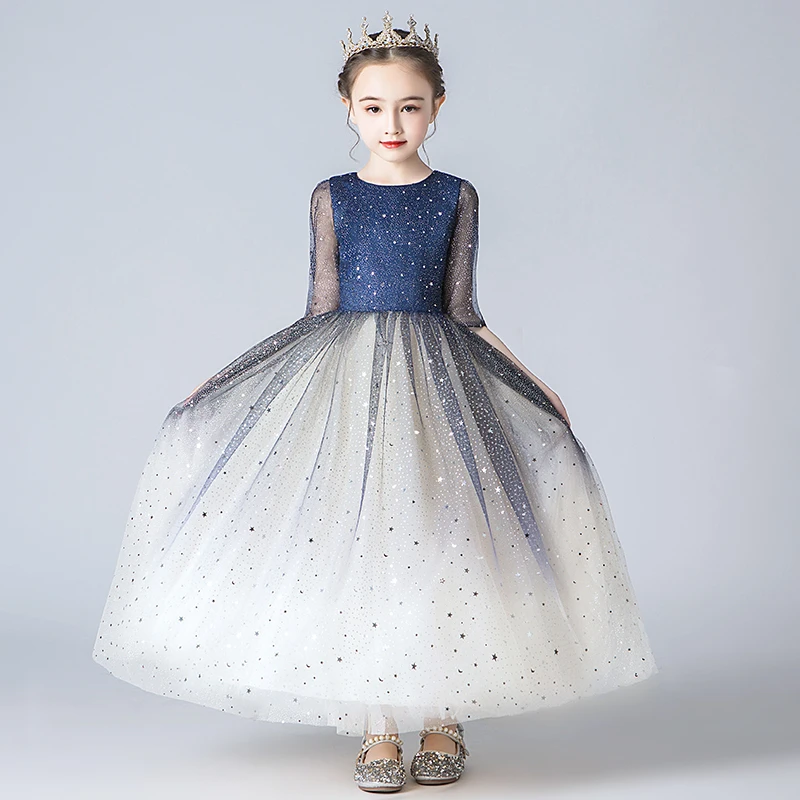 Детские платья с блестками и звездами для девочек элегантное платье принцессы