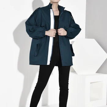 

2020 Spring Autumn Stand Collar Long Sleeve Solid Patchowrk Drawstring Jacket Women Coat Femals Fashion Tide AH226