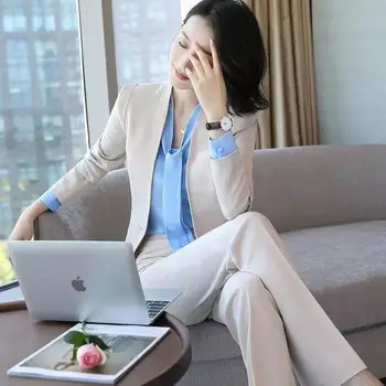 

Womens Formal Two Pieces Solid Blazer Suits Notched One Button Business Suits Women Blazer Pant Suits Office Lady Work Suits