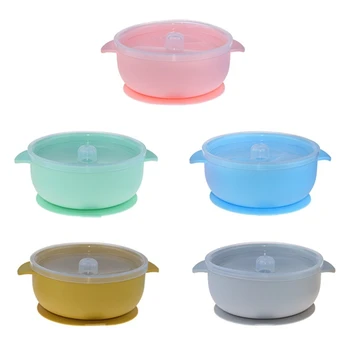 

BPA-Free Silicone Baby Suction Food Bowl with Lid Spill-resistance Sucker Dinner Plate Infants Learning Feeding Dish Tableware