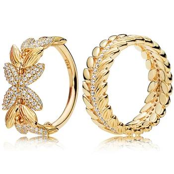 

BaoFu New 925 Sterling Silver Ring Golden Yellow Wheat Ear Series Popular Women's Wedding Ring Gift High Jewelry