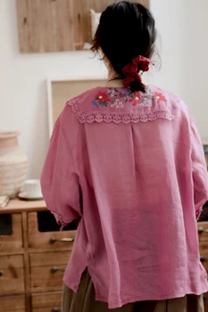 

2020 summer new Mori women's Mexican embroidery casual loose shirt shirt ramie literature and art retro
