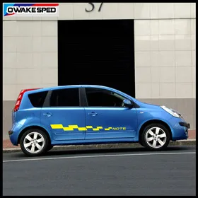 For Nissan Note NISMO Racing Lattices Stripes Both Side Car Door Skirt Sticker Sport Styling Auto Body Decor Vinyl Decal (1)_副本
