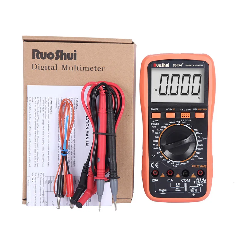 RuoShui 9805A+ Цифровой мультиметр VICTOR ручной Сопротивление Емкость проводимость температурный транзистор True RMS 2000 отсчетов