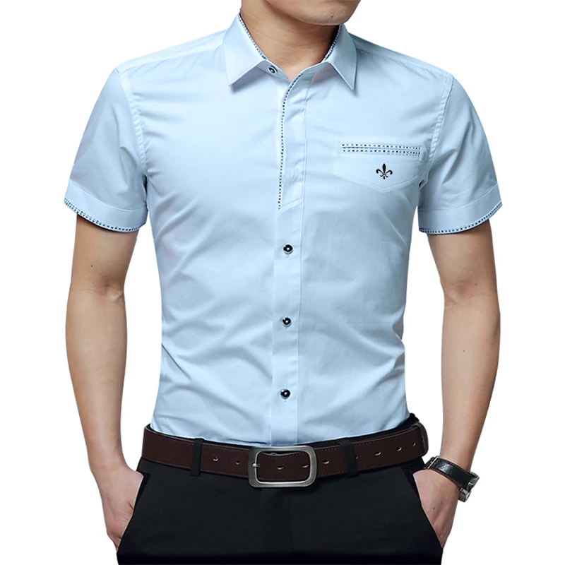 Dudalina украшение карман Блузка Camisa Social Masculina короткий рукав поддельный карман Slim Fit рубашка мужская одежда пуловер Мужской - Цвет: DCZ2303-SKY BLUE