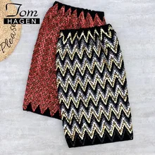 Красочные юбки с пайетками Женские облегающие Женские юбки-карандаш в эластичную полоску шикарные тонкие вечерние женские юбки с высокой талией Элегантная юбка