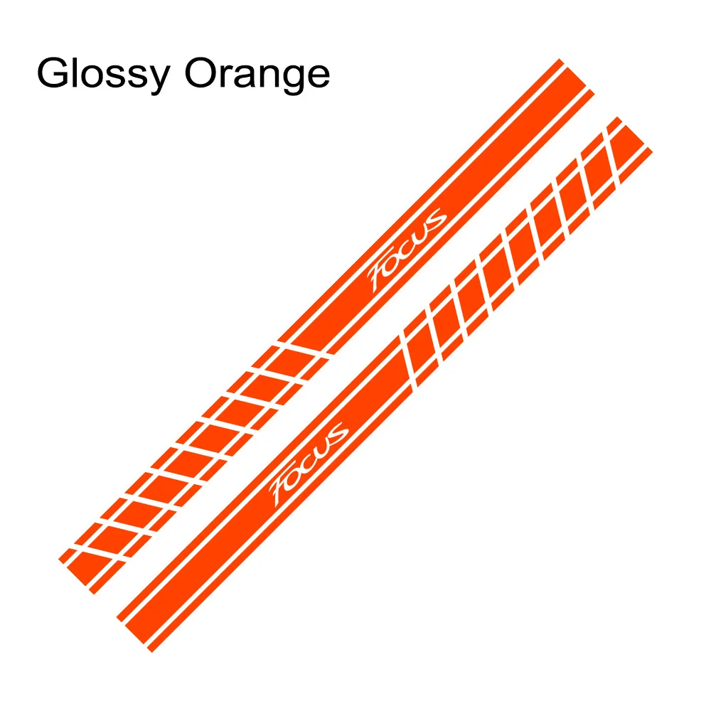 2 шт., наклейки для спортивной двери автомобиля, боковой юбки, виниловые, в полоску, очаровательные, авто Декор, наклейки, аксессуары для Ford Focus 2 3 1 MK2 MK3 MK1 - Название цвета: Glossy Orange