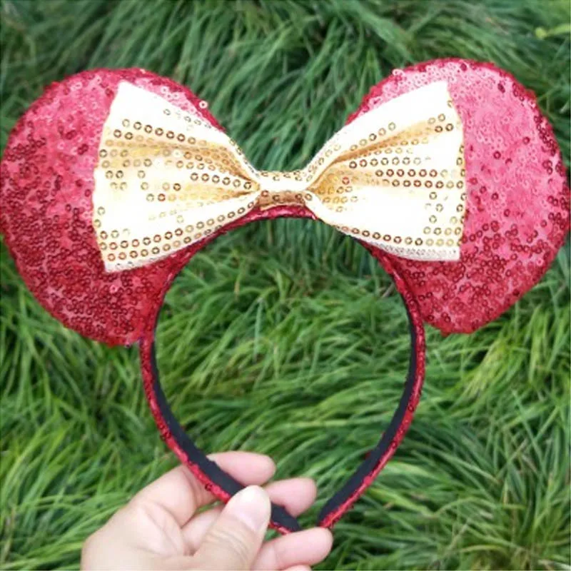 Disney New Mickey Minnie Mouse Headdress Pretend Play Head Ear Girls Sequin Hair Band Kawaii Head Hoop Plush Party Toys Kid Gift - Цвет: C