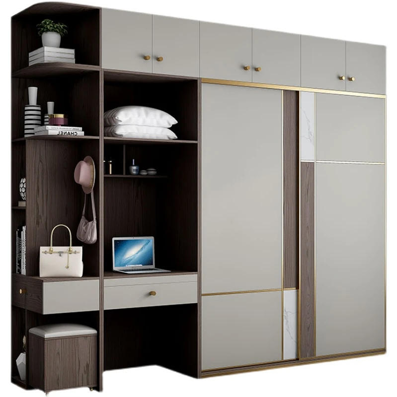 Light luxury wardrobe sliding door home bedroom with dresser integrated