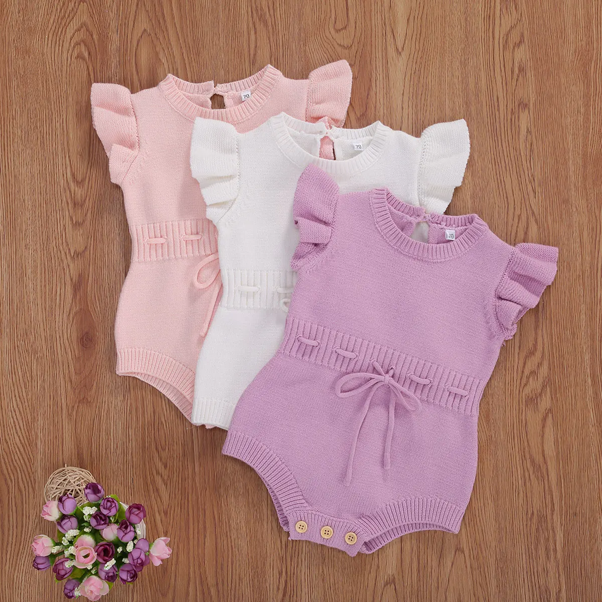 

Newborn Baby Wool Jumpsuit Baby Summer Fashion Casual Flying Sleeve Lace Up Bodysuits Baby Winter Autumn Warm Clothing