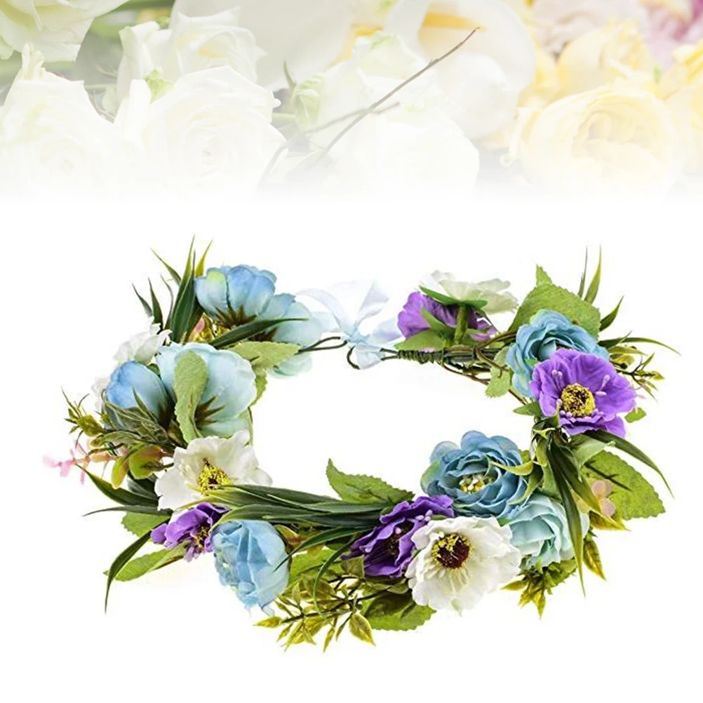 Headband Simulation Flower Fabrics Garland Ribbon Rattan Hair Loop Hair Band Wreath Headpiece for Flower Girls Bridesmaid A30