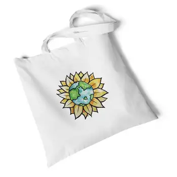 

Lychee Girls Earth Printed White Canvas Bag Environmental Reusable Original Handbag Storage Foldable Large Shoulder Bag