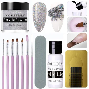 

NICOLE DIARY 12Pcs/set Acrylic Dip Nail Glitter Holographics Extension Acrylic Powder Carved Flower Chrome Dust Pigment Decor