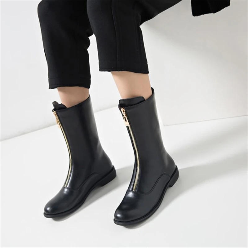 Boots retro ins Martin boots female autumn and winter new front zipper flat women's shoes wild fashion tube boots