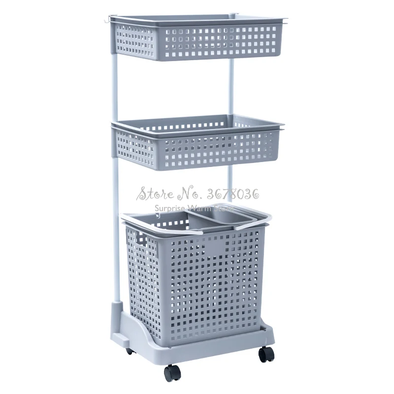 

Durable Plastic Dirty Clothes Basket Rack Nordic Laundry Basket Seperate Storage Basket with Mute Wheels Bathroom Multilayer