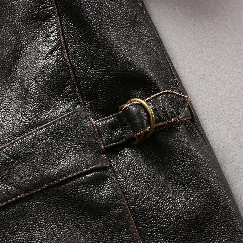 New Men Vintage Black Motorcycle Leather Jacket Fashion Thick Cow Skin Slim fit Biker Jackets Winter Coats