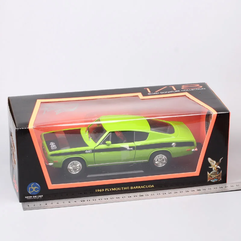 1:18 дорожный знак Плимут барракудэ Ретро Diecasts& игрушечный Транспорт модель Авто машинки Большие весы детский подарок миниатюрный 1969 зеленый