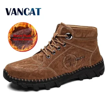 

Brand Men Winter Boots Plush Warm Men's Snow Boots Waterproof Leather Men's Boots Fashion Men Motorcycle Boots Outdoor Sneakers