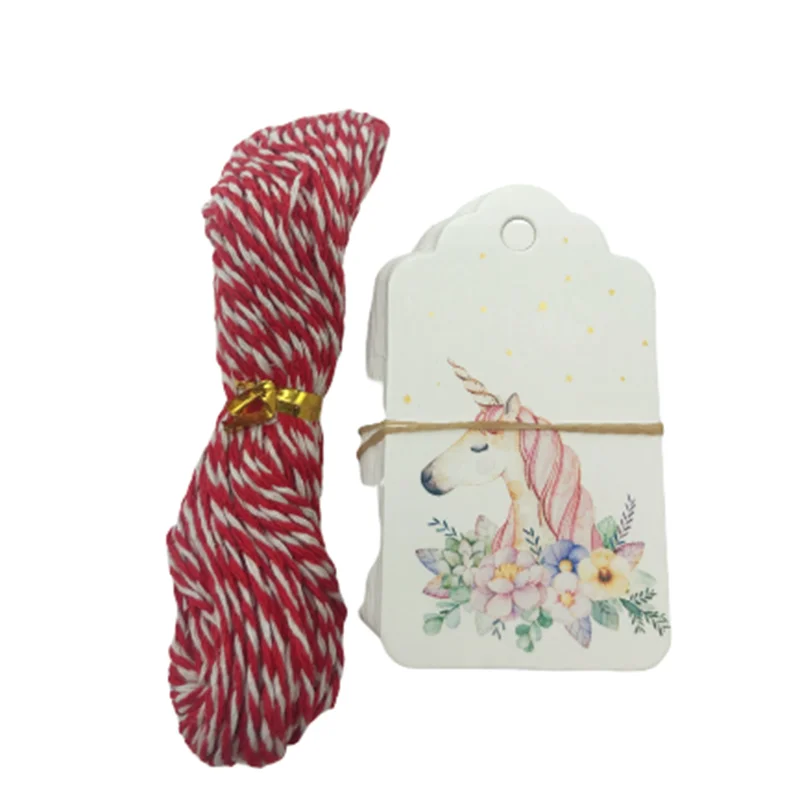 Unicorn 50pcs/lot Merry Christmas DIY Unique Gift Tag Girls Toys JOY TO WORLD Tag Small Card Optional String DIY Craft Label Party Decor - Color: Unicorn
