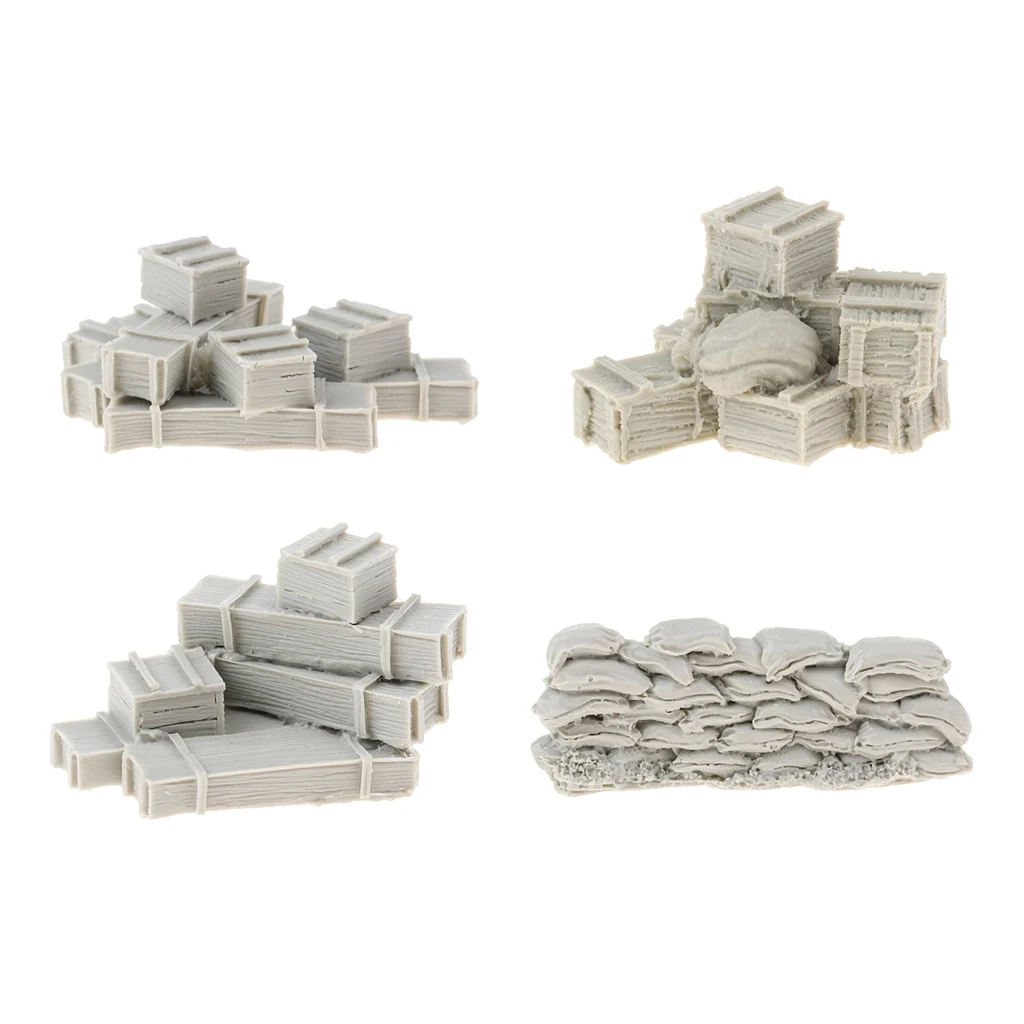 4 партии 1/35 Набор фигурок из смолы мешок с песком стена ящиками мини-военная игра