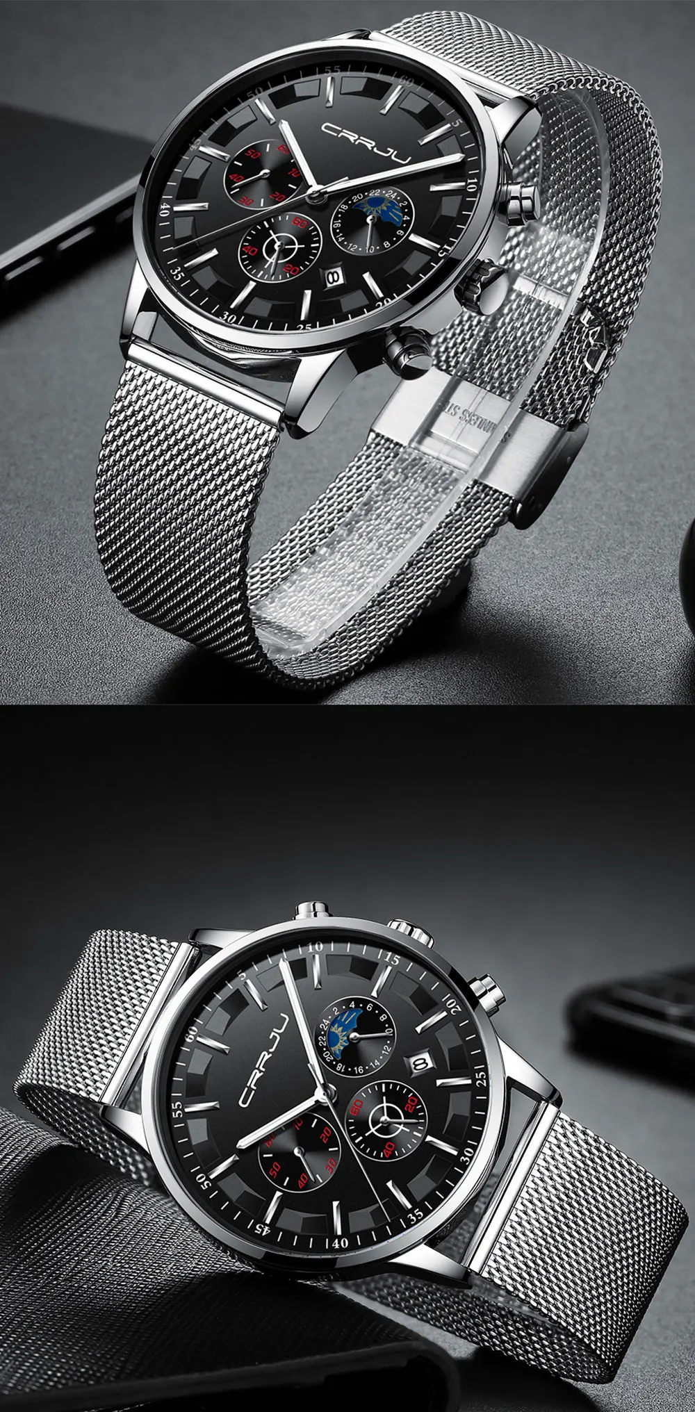Relogio Masculino CRRJU мужские часы для роскошного бренда Бизнес стали Кварцевые часы повседневные водонепроницаемые мужские наручные часы хронограф