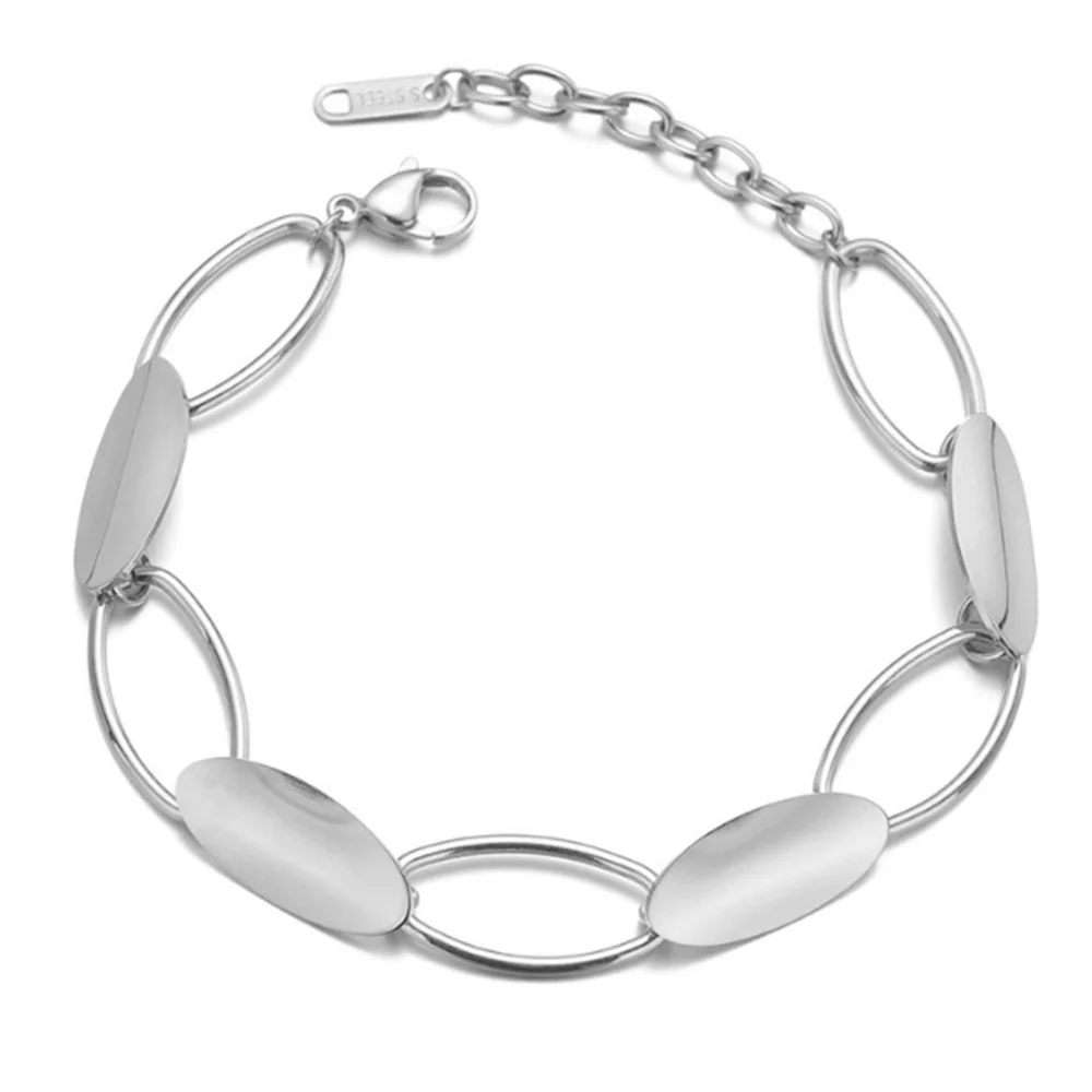 

316L Stainless Steel Personality Oval Connection Bracelet Hip Hop Thick Hollow No Fade Fashion Jewelry