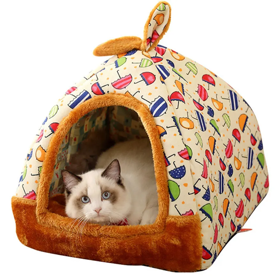 Домик для кошек складной Прекрасный Принт лежак для питомца высокого качества хлопок теплый уютный Кот палатка коврик подушка Товары для домашних животных