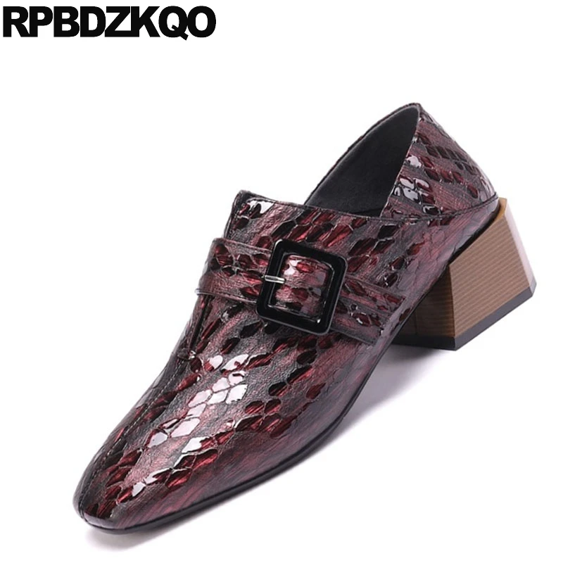 korean pumps genuine leather block size 4 34 big 10 42 square toe designer fashion brand women shoes wine red medium heels