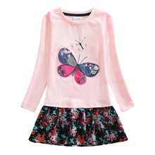 Платье для девочек Весенняя розовая детская одежда с длинными рукавами и цветочным рисунком Одежда для девочек детская одежда Вечерние H5460-2 принцессы для девочек