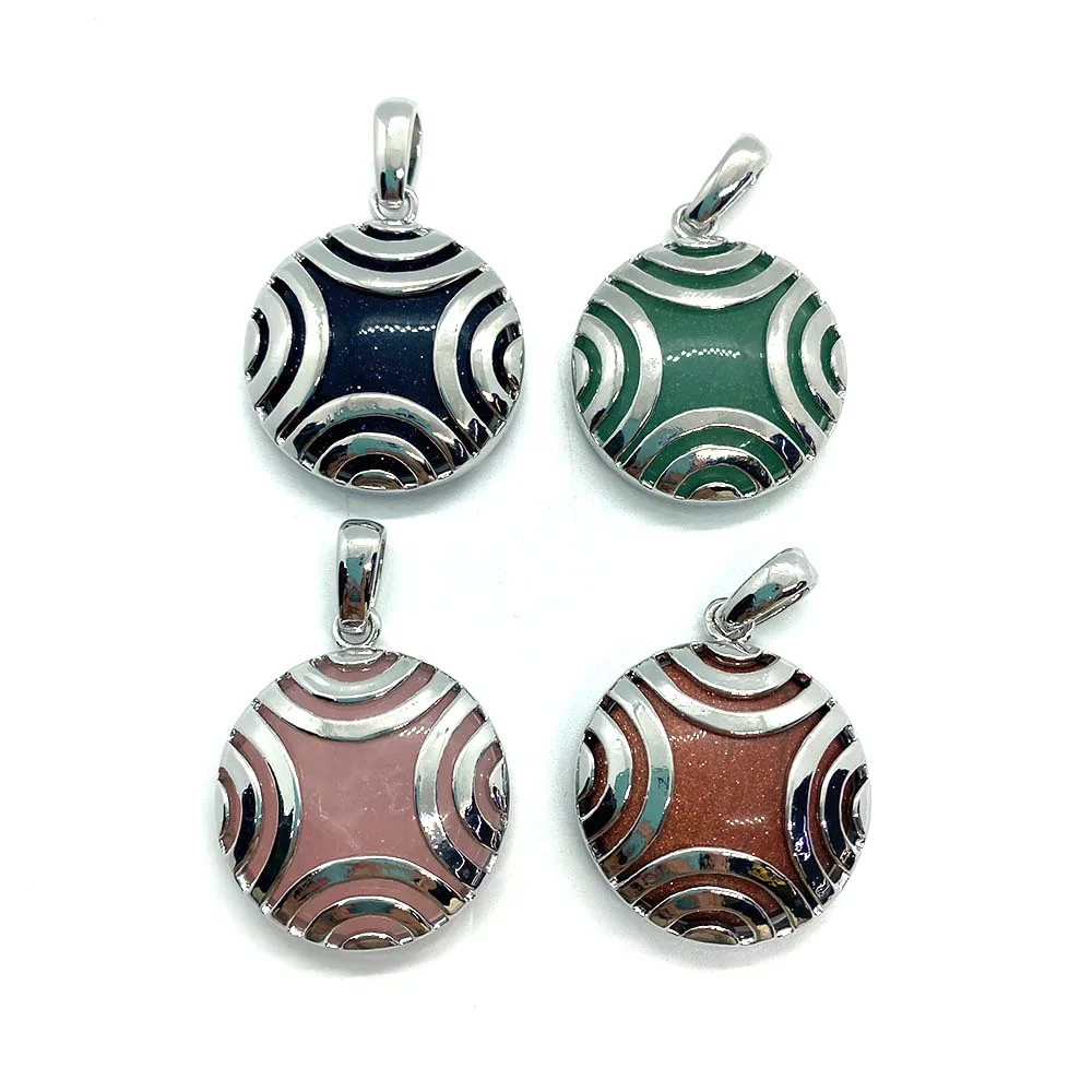 Tienda oficial en línea Al por mayor Moda Redondo Natural Gemstone Piedra de Plata Colgante de Cuentas p 50 un./lot descontado Precios mas bajos