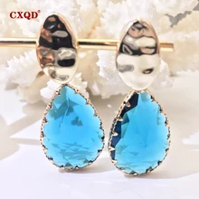 CXQD Korean New Design Fashion Jewelry Water droplets shape Earrings Transparent Glass Crystal Party Earrings for women gift