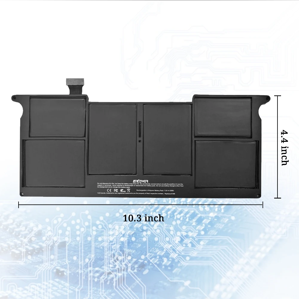Аккумулятор SKOWER 35WH A1406 для ноутбука Apple MacBook Air 11 дюймов A1370(Mid 2011) A1465(2012-) серии, замена A1495