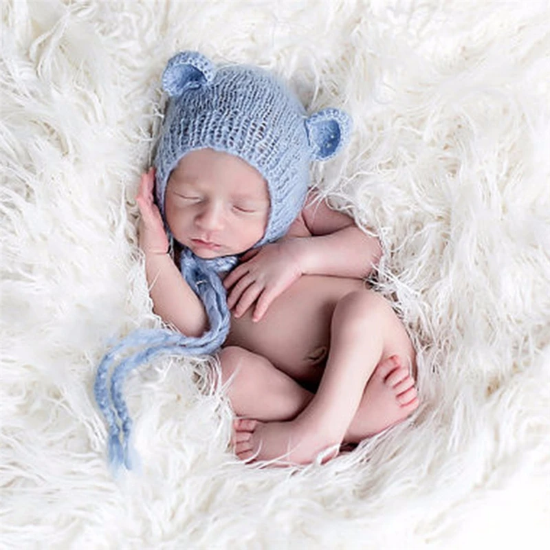 Мягкая мохеровая детская шапка, аксессуары для фотографирования новорожденных, вязаная крючком шапка с узлом для новорожденных, реквизит для фотосессии, Casquette Fotografia Bear