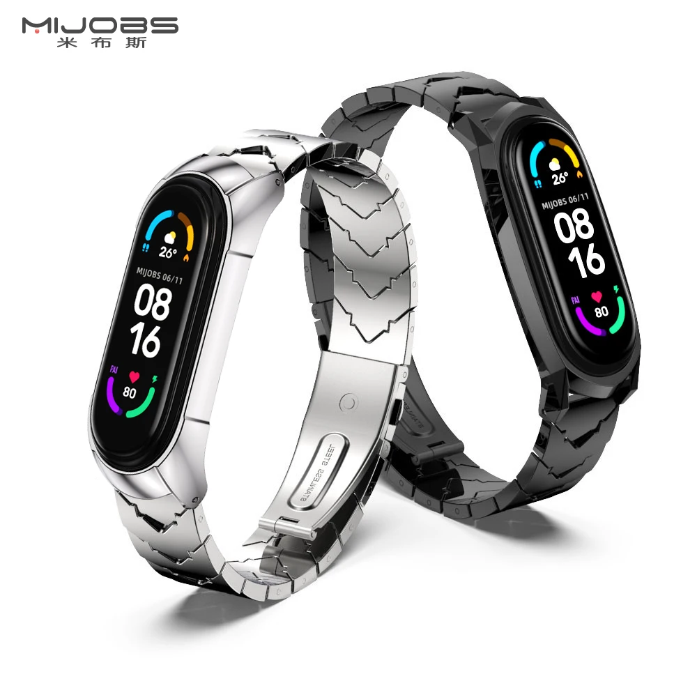 MIJOBS Correa para Xiaomi Mi Band 7 Mi Band 6 Mi Band 5, correa de metal  compatible con Mi Band 4 Mi Band 3 Pulsera de repuesto de acero inoxidable