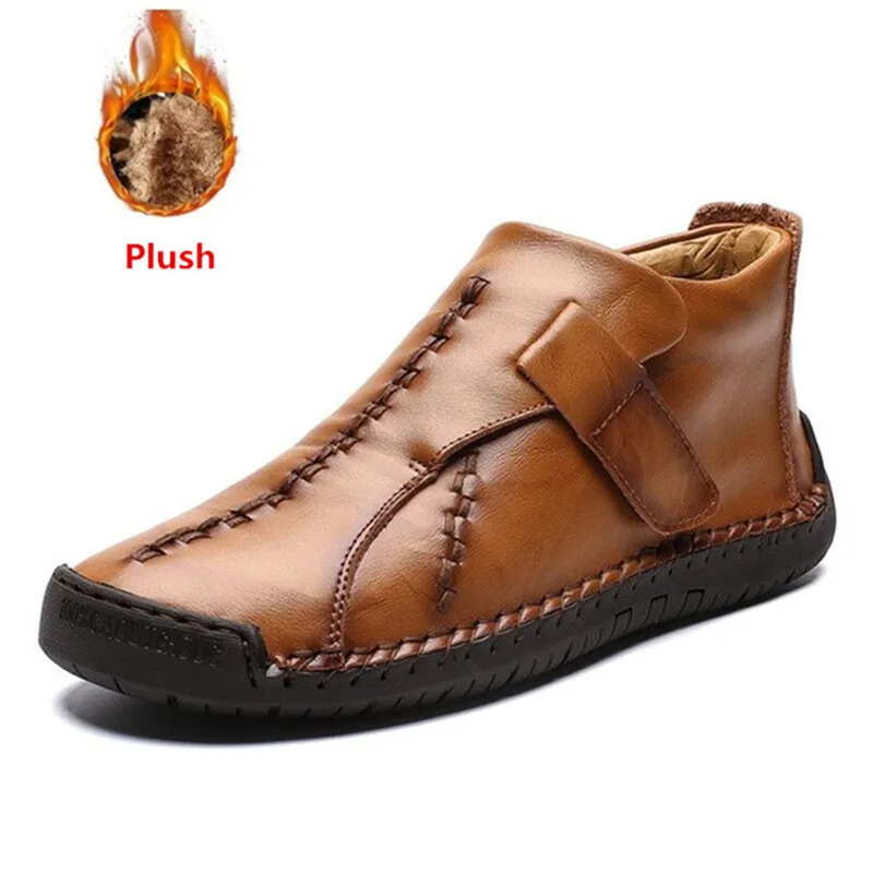 Размер 38-48 зимние Мужские зимние сапоги высокое качество кожаные плюшевые Мужские ботильоны Обувь на теплом меху Для мужчин сапоги осень Мужская обувь повседневная обувь - Цвет: Yellow brown Plush