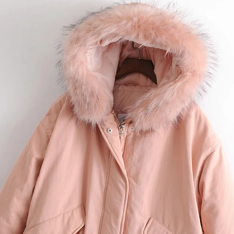Зимние толстые парки женские модные меховые куртки с капюшоном элегантные дамские карманы на шнурке пальто с хлопковой подкладкой