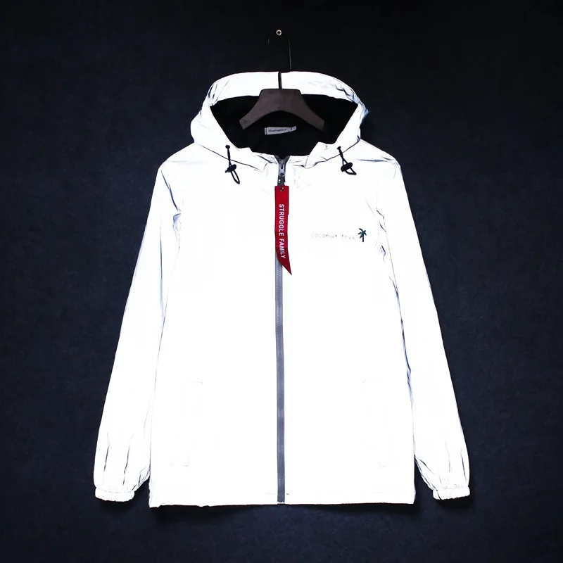 New men's autumn Men /women windbreaker 3m reflective jacket casual hip hop Hooded coats streetwear night shiny harajuku jackets