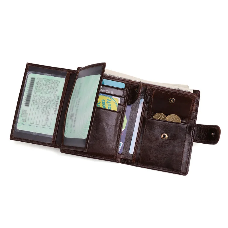 Винтажный Мужской кошелек, многофункциональный, RFID, много карт, позиция из натуральной кожи, держатель для карт, короткий, на застежке, кошелек для монет, мужской клатч